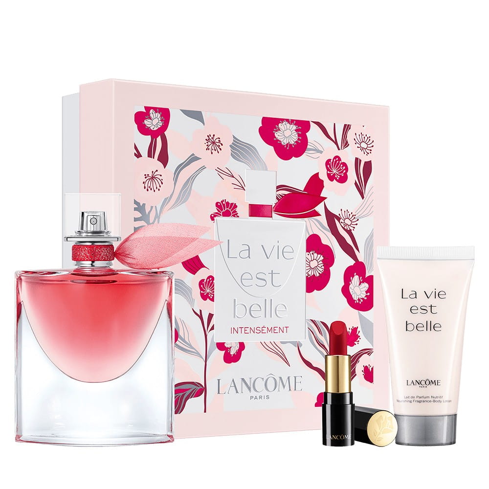 LANCOME LA VIE EST BELLE INTENSEMENT EDP 50ML + BL 50ML + LIPSTICK POMADKA ABSOLU ROUGE MATTE 378