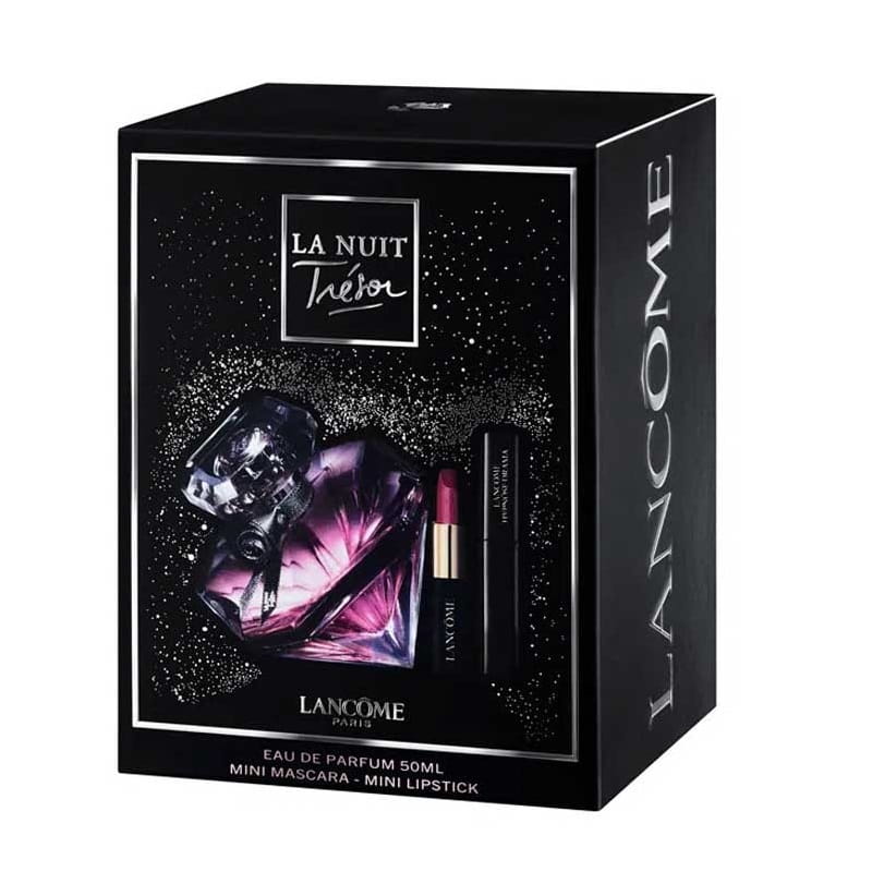 LANCOME TRESOR LA NUIT EDP 50ML + POMADKA L'ABSOLU ROUGE MATTE 505 + HYPNOSE DRAMA EXCESSIVE BLACK
