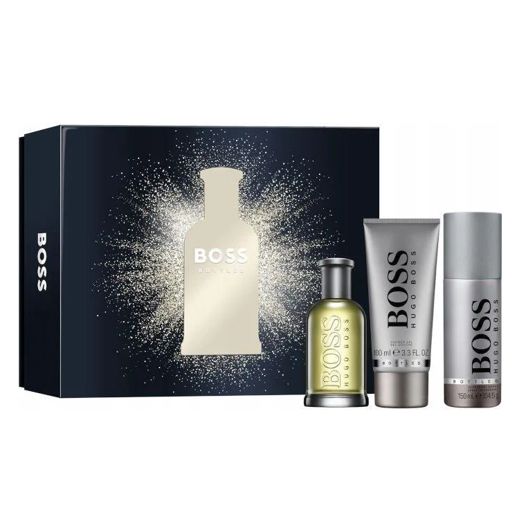 BOSS SZARY EDT 100ML + SG 100ML + DEO SPRAY 150MLwoda toaletowa + dezodorant w sprayu + żel pod prysznic